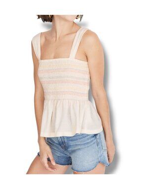 Madewell Texture & Thread Smocked Cream Peplum Tank Top Striped rainbow